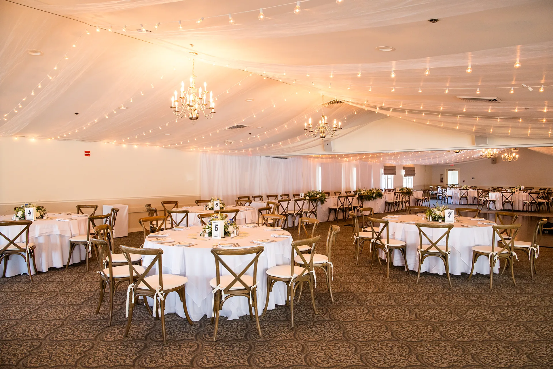 A wedding reception setup at the Atlantic Oceanside Hotel & Event Center in Bar Harbor, Maine.