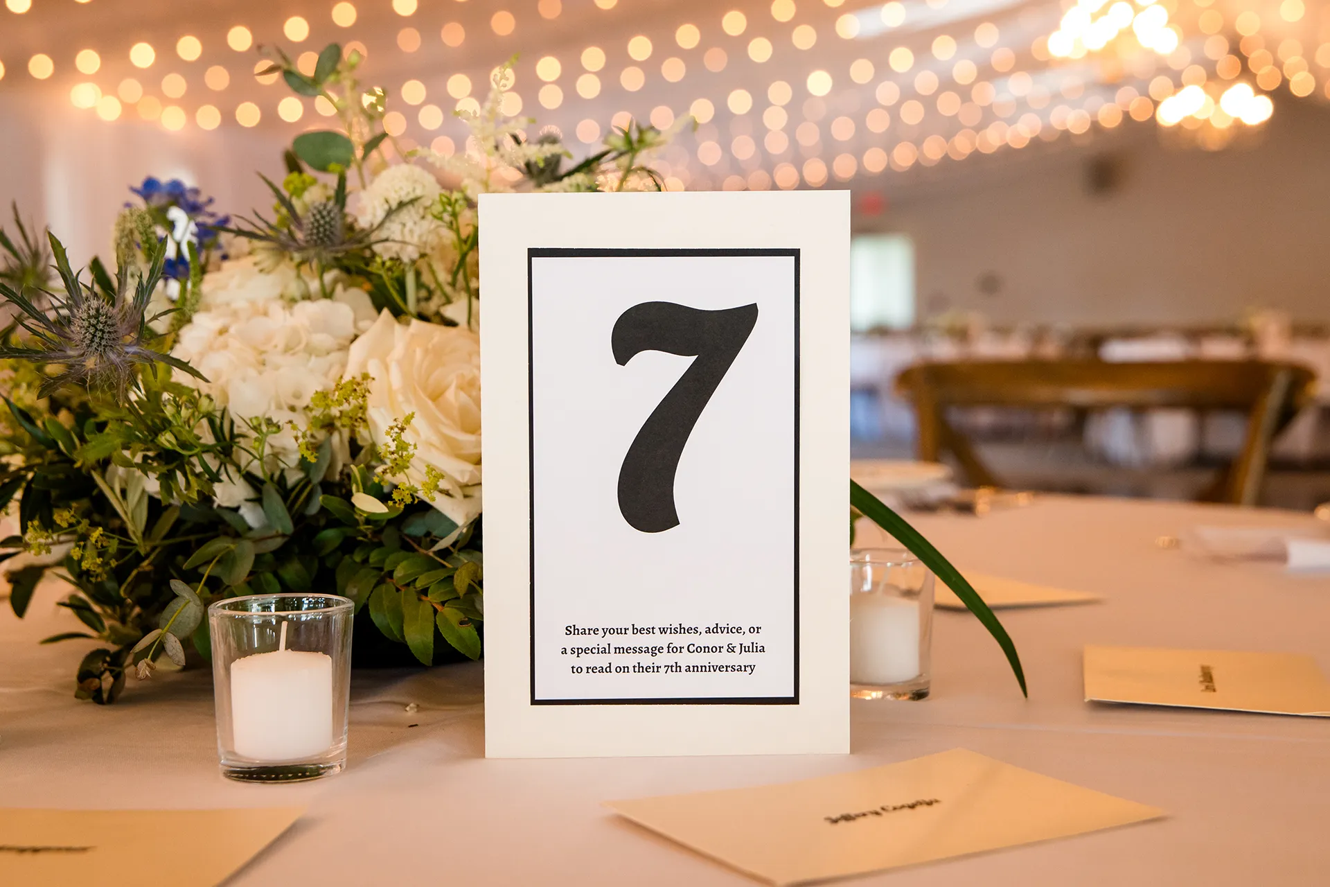 A closeup of a table setting for a wedding reception at the Atlantic Oceanside Hotel & Event Center in Bar Harbor, Maine.