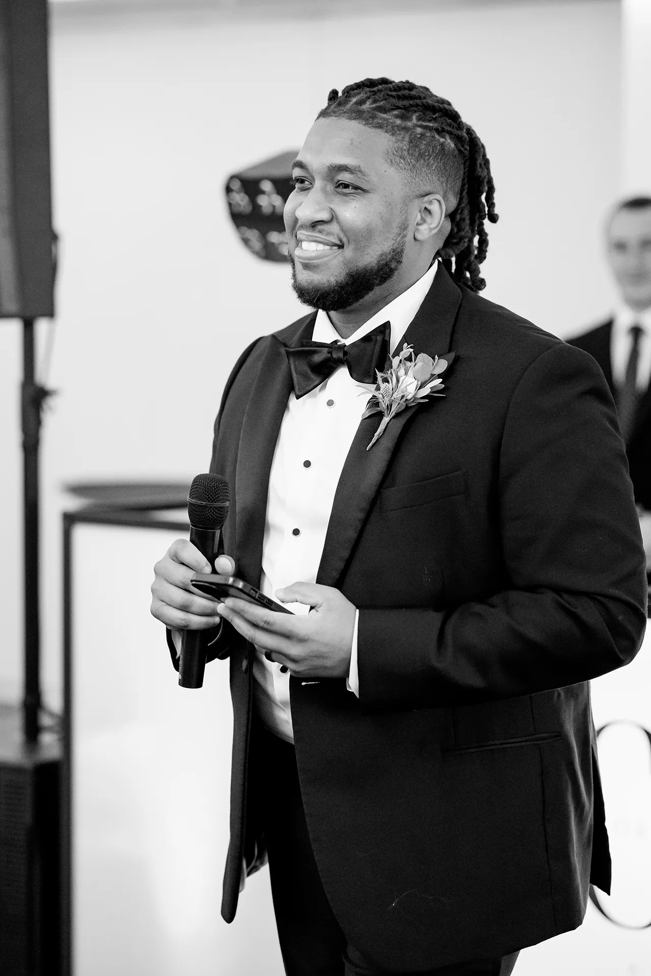 A best man gives a toast during a wedding reception at the Atlantic Oceanside Hotel & Event Center in Bar Harbor, Maine.