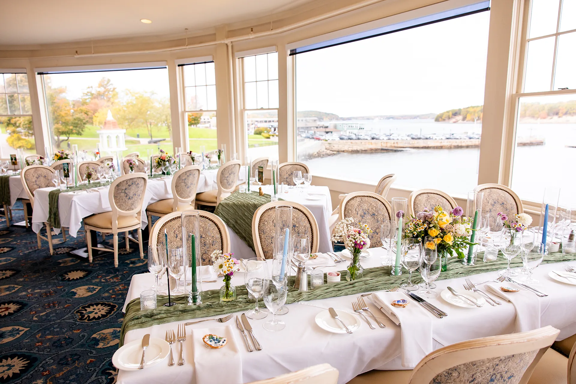 A wedding reception setup at the Bar Harbor Inn and Spa near Acadia National Park in Maine.