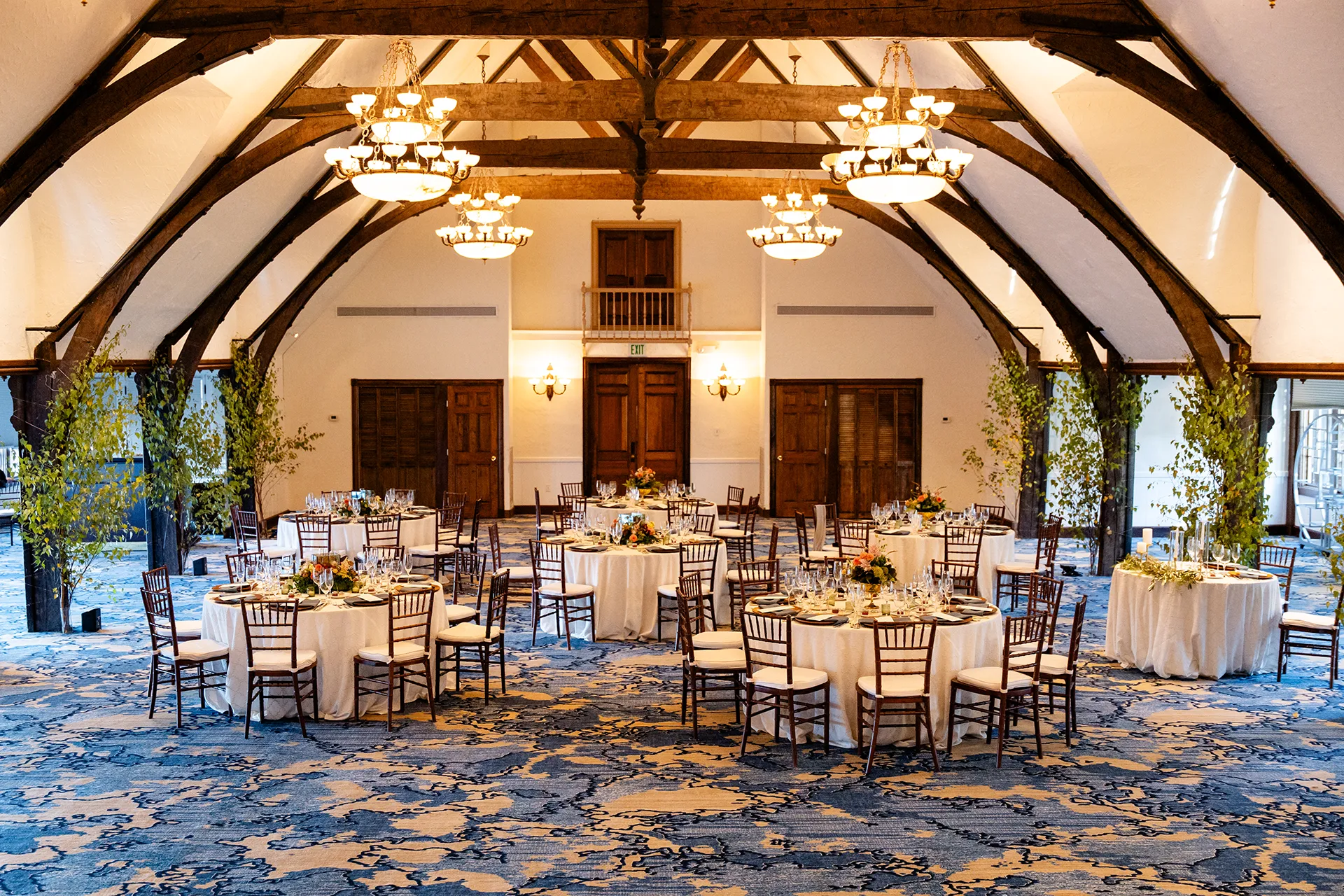 A setup for a wedding reception at the Bar Harbor Club near Acadia National Park in Maine.