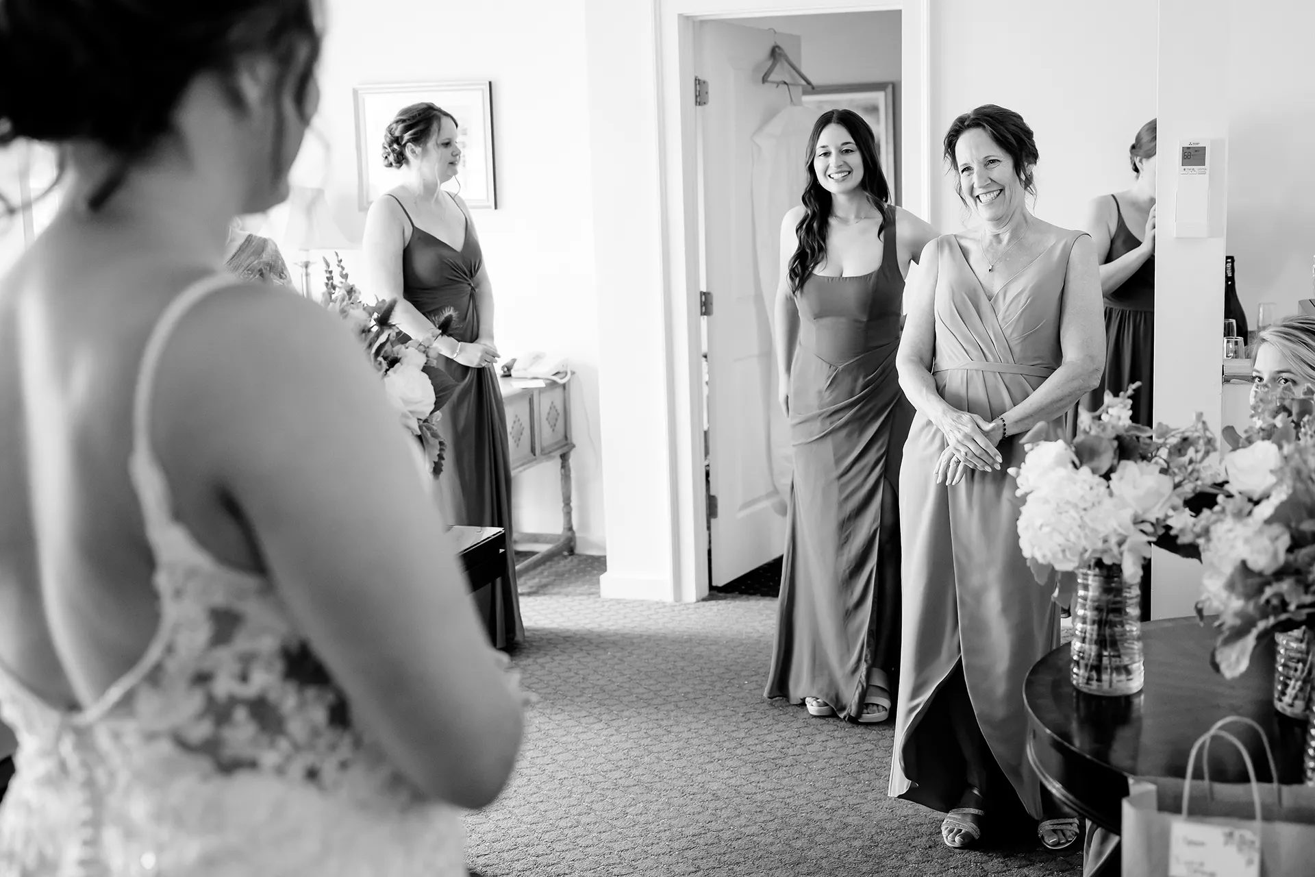 maine wedding photography meghan phil 14 A mom smiles at a bride at the Atlantic Oceanside Hotel and Event Center in Bar Harbor, Maine.
