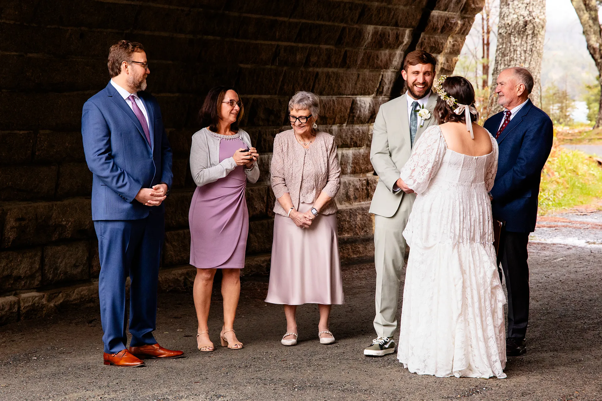 maine wedding photography mystic andrew 03 A groom laughs during a wedding ceremony at Eagle Lake in Acadia National Park near Bar Harbor, Maine.