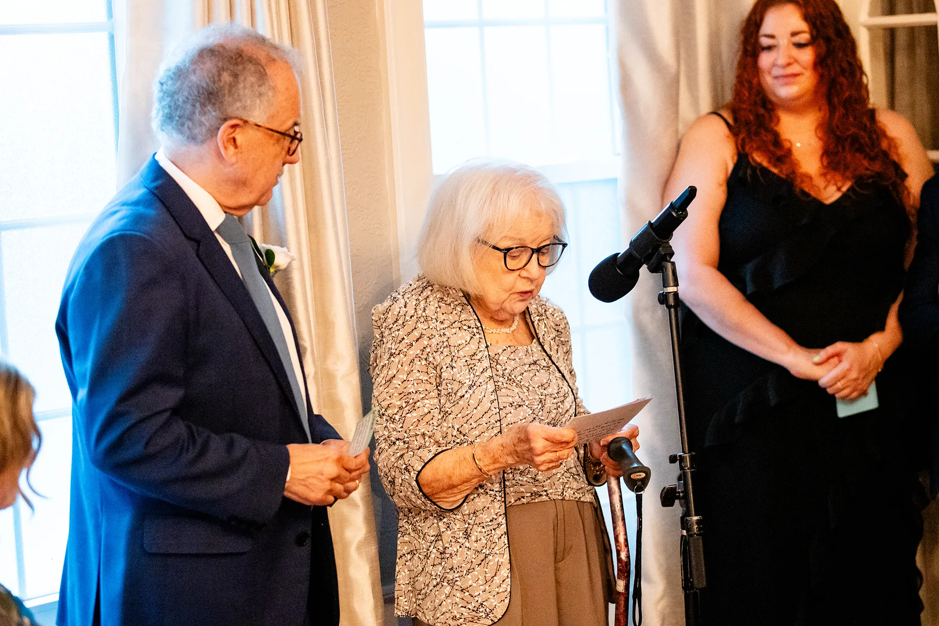 A grandmother gives a reading during a wedding ceremony at the Nonantum Resort in Kennebunkport, Maine.
