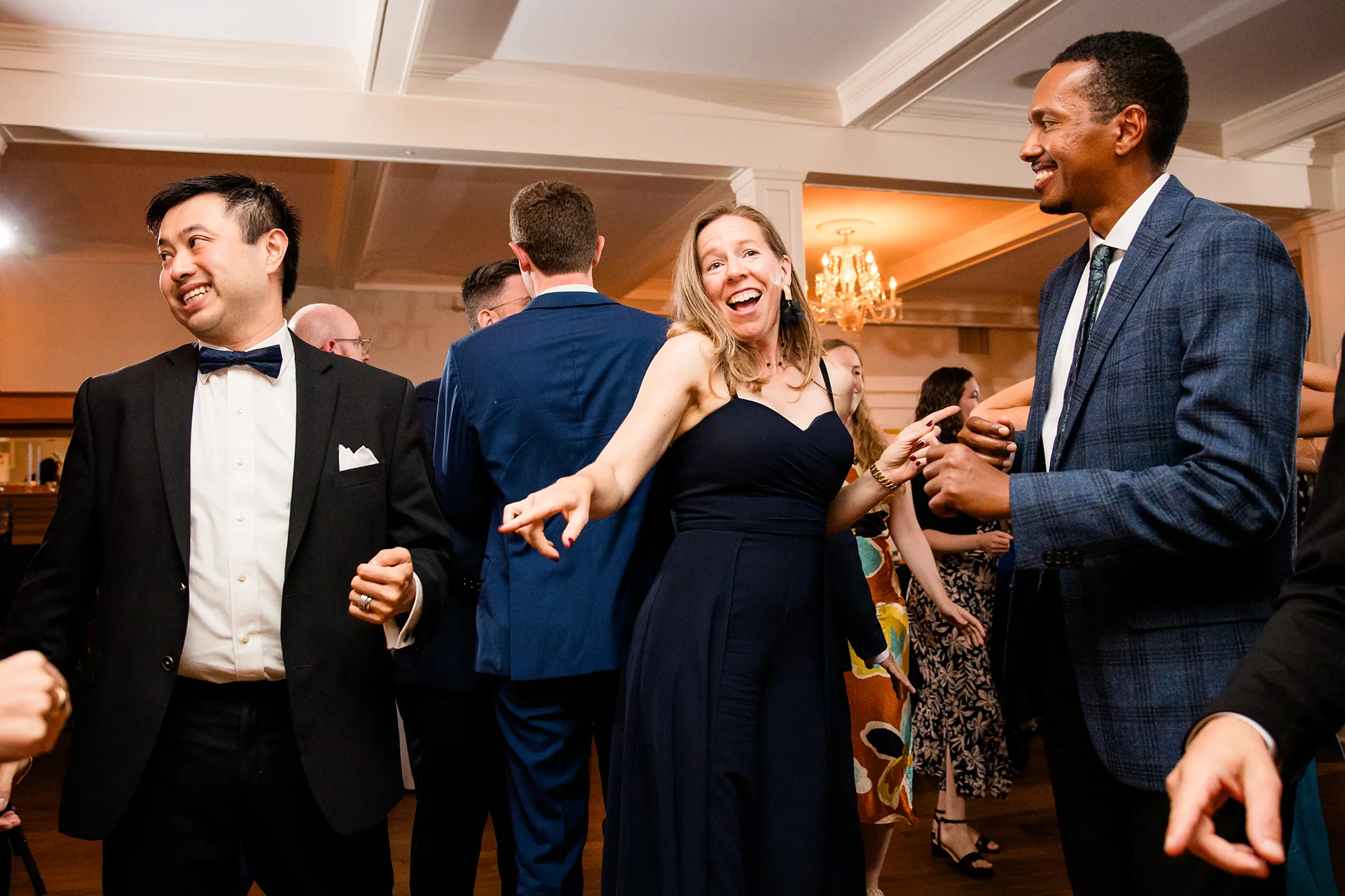 Guests dance during a wedding reception at the Nonantum Resort in Kennebunkport, Maine.